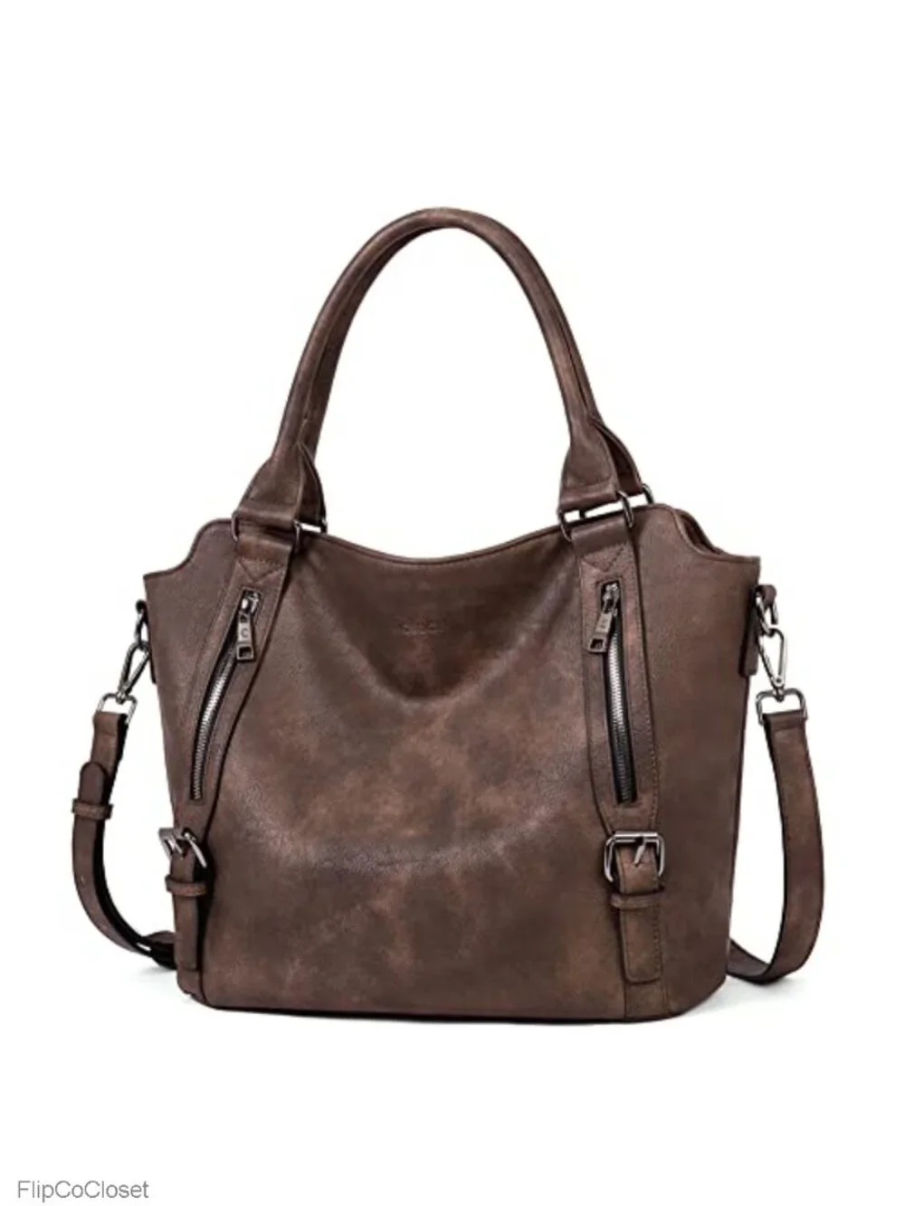 Large Hobo Bag Vegan Leather Multiple Pockets Adjustable Strap 3-in-1 Handbag